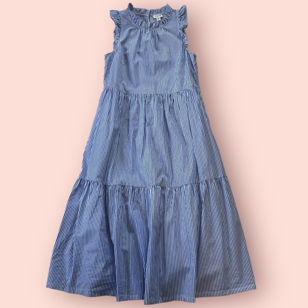 J.Crew Factory Tiered Midi Ruffle Dress In Blue & White Striped Size 00 - Picture 4 of 9